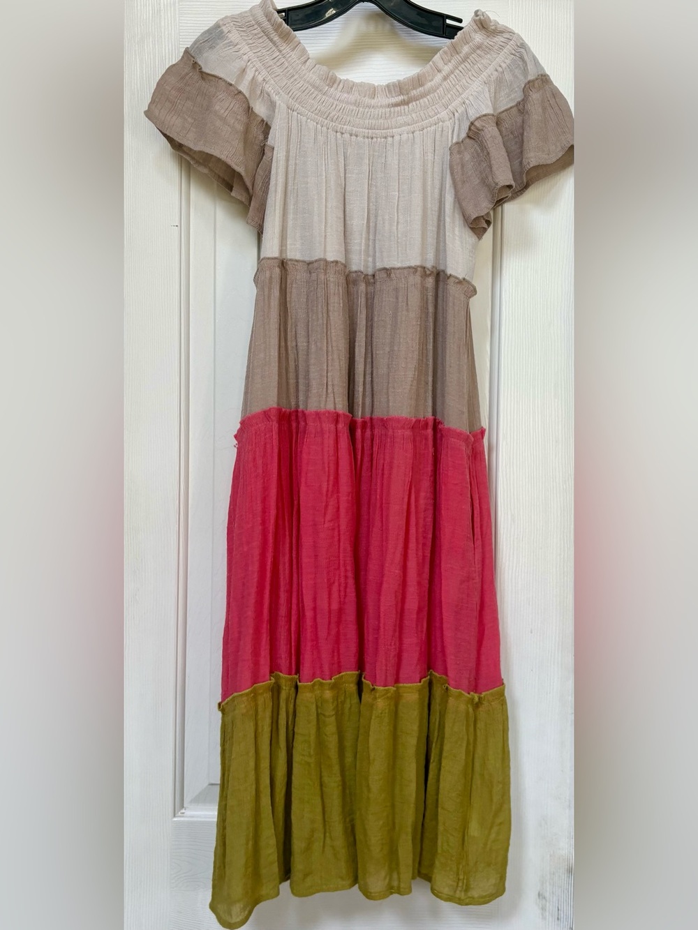 Umgee Colorblock Midi Dress in Pink, Olive & Taupe